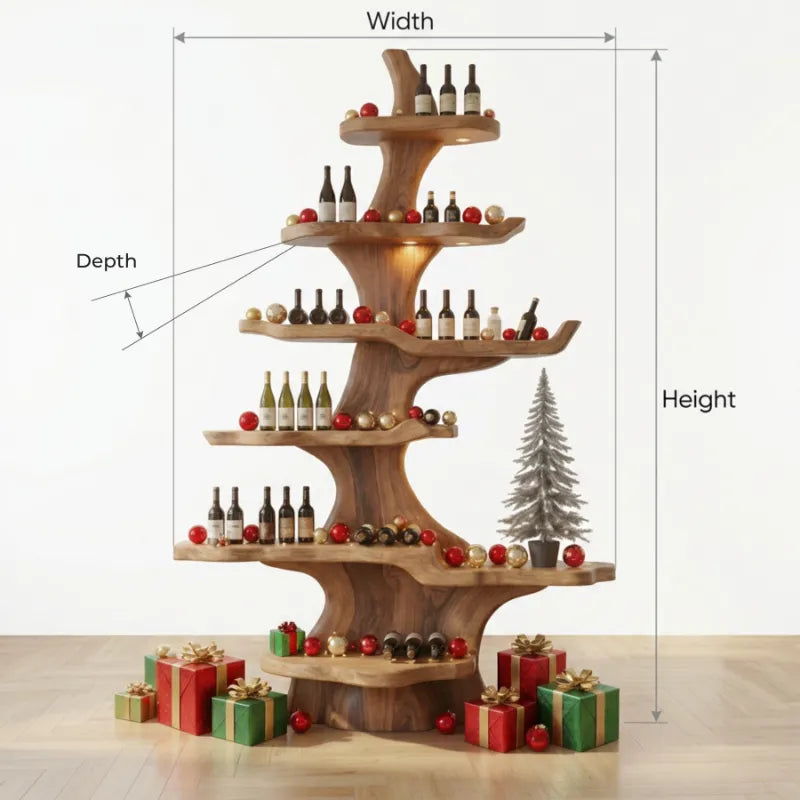 Handgefertigtes Weihnachts-Weinregal aus Massivholz im Baumdesign