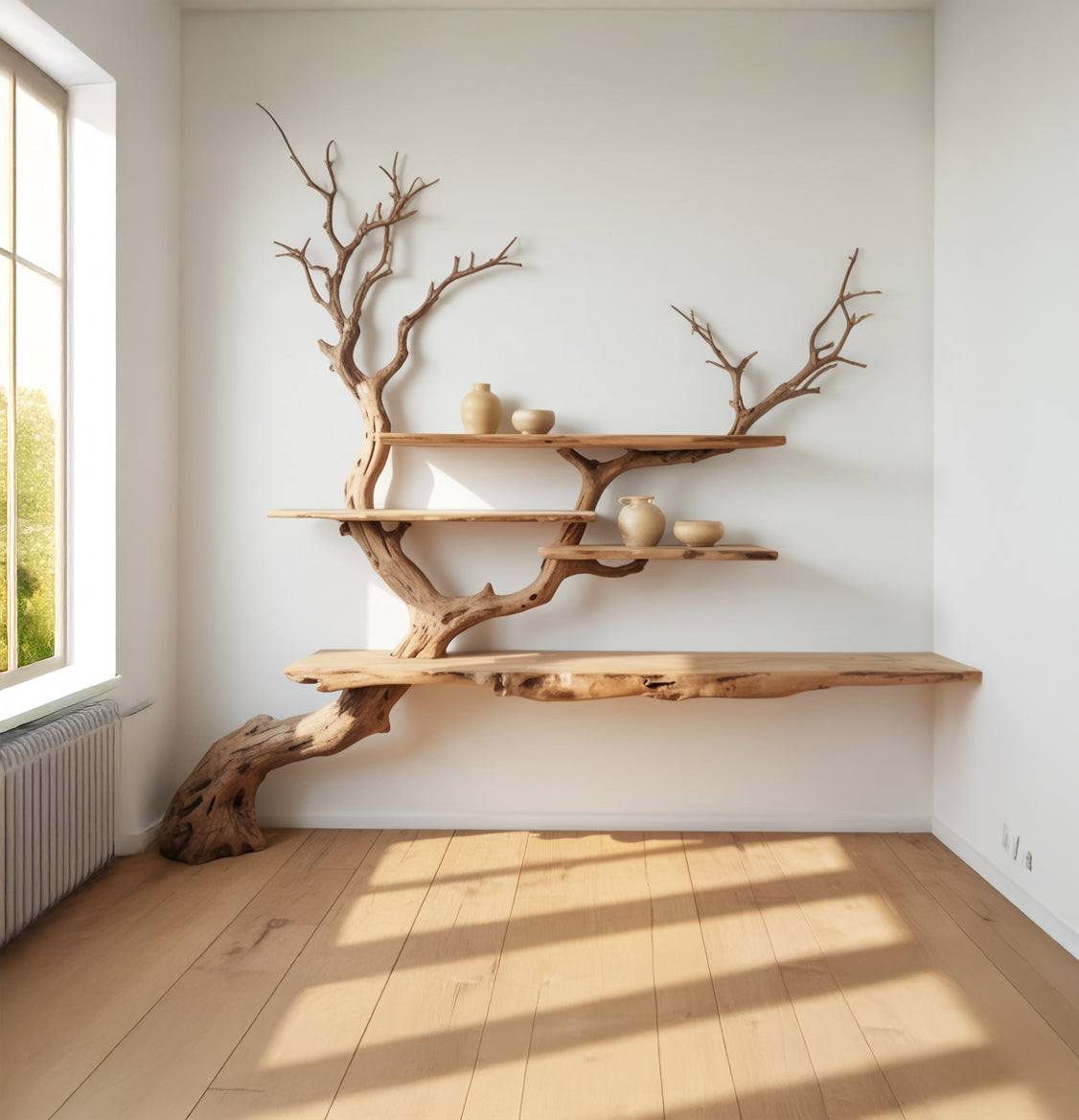 Handgemachtes Baum-Bücherregal aus Holz – Skulpturales Wandkunst-Regal aus Holz