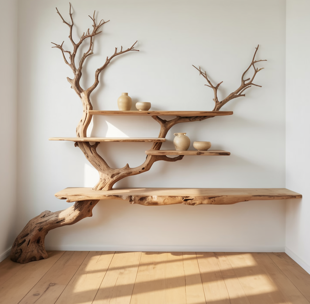 Handgemachtes Baum-Bücherregal aus Holz – Skulpturales Wandkunst-Regal aus Holz