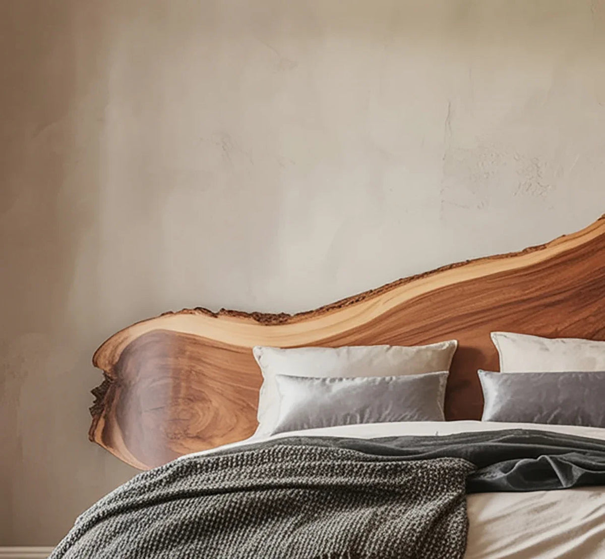 Kopfteil aus Massivholz im natürlichen Baumkanten-Design