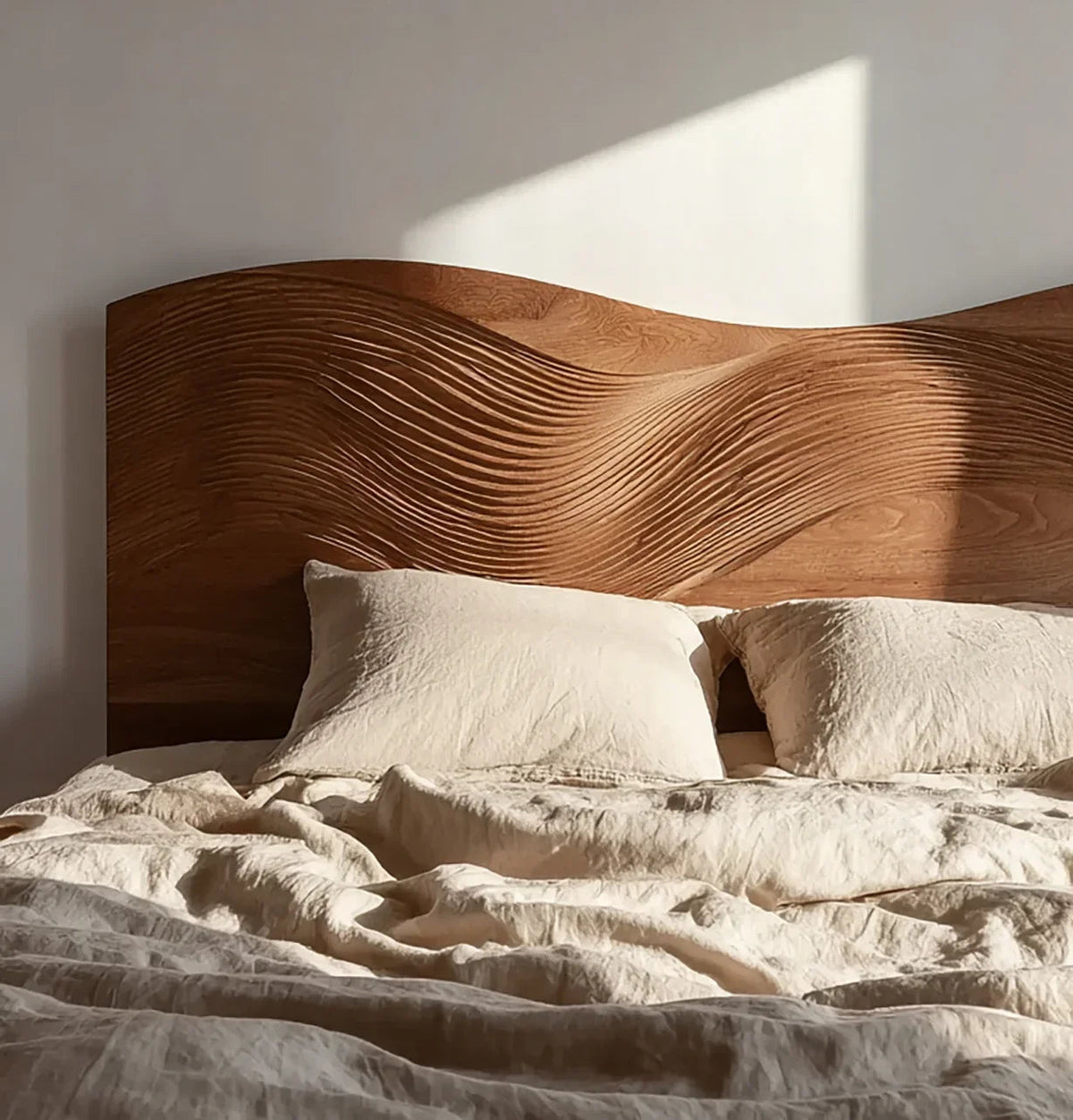 Skulpturales Holzkopfteil im künstlerischen Design