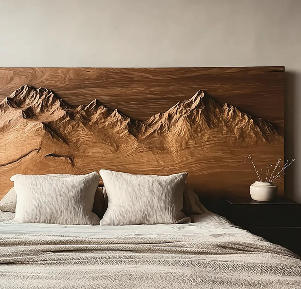 Holz-Bergkopfteil im natürlichen rustikalen Design
