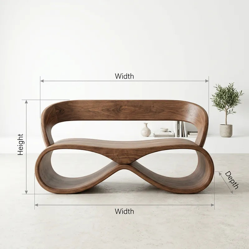 Massivholzbank „Unendlichkeitsschleife“ – Geschwungenes skulpturales Sofa