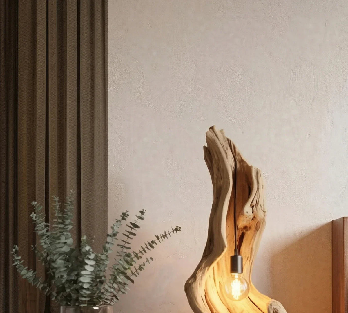 Tischlampe aus Naturholz als Schlafzimmer-Beleuchtungsdekor