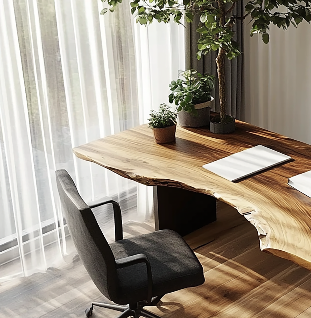 Organisch-moderner Bürotisch aus hochwertigem Massivholz