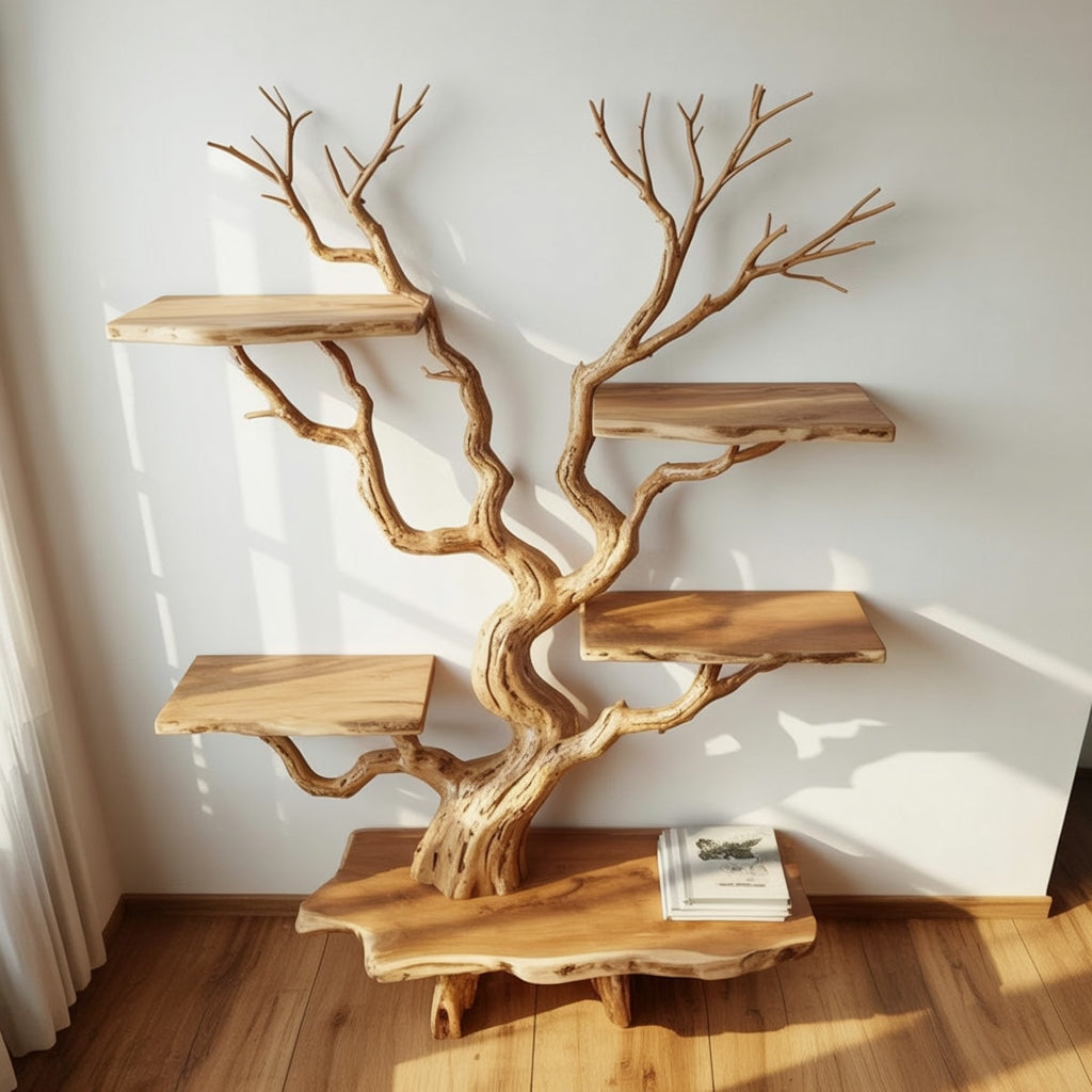 Baumkanten-Astbücherregal aus hochwertigem Massivholz