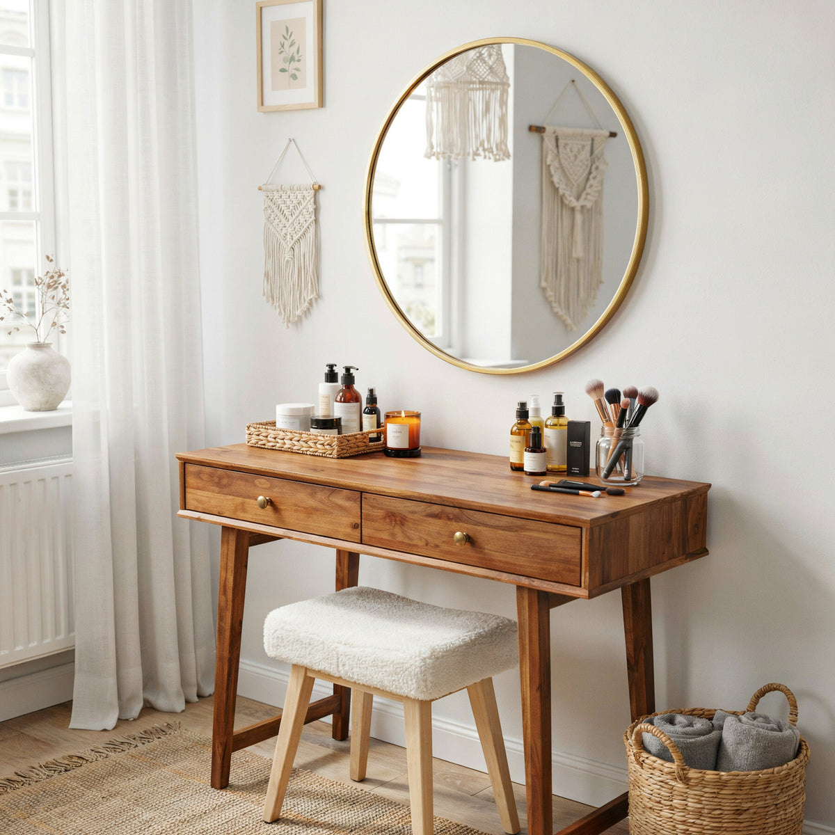 Mid-Century-Schminktisch aus Massivholz