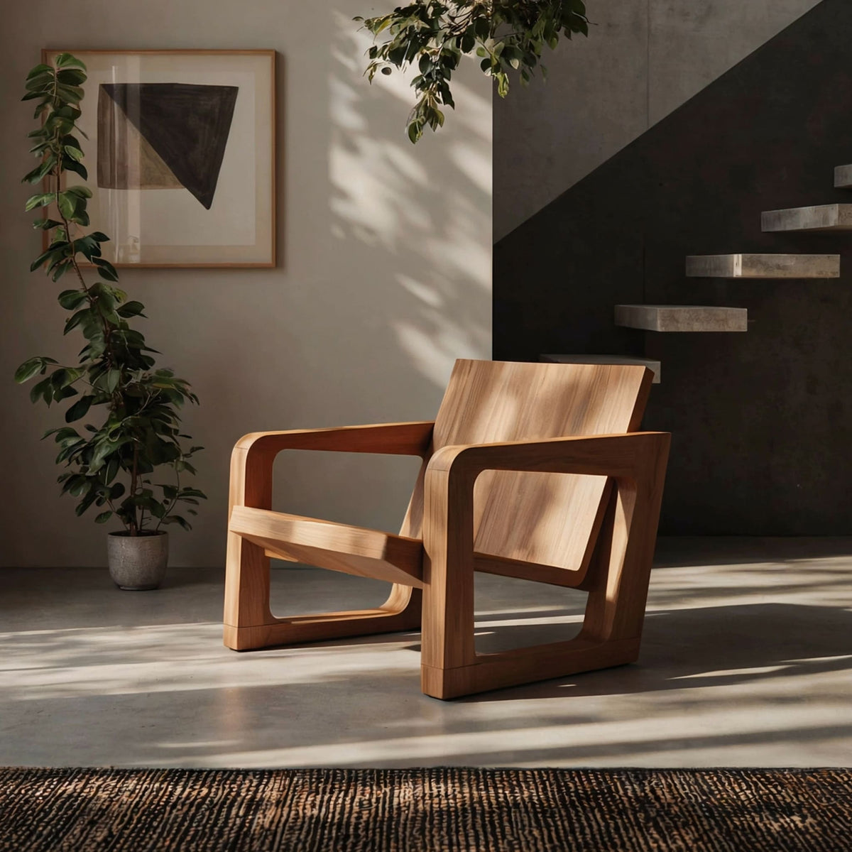 Mid-Century-Chaiselongue, handgefertigt aus hochwertigem Massivholz mit gepolstertem Sitz