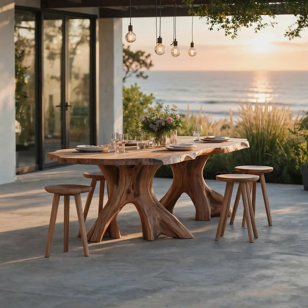 Mid-Century-Outdoor-Esstisch aus hochwertigem Massivholz für Bewirtung im Garten