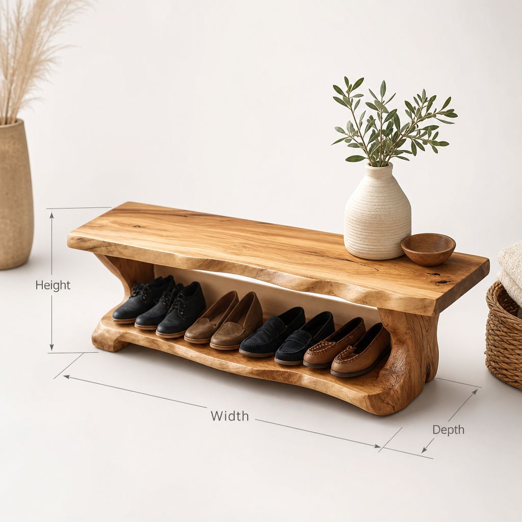 Handgefertigte Mid-Century-Schuhbank aus Holz für die Ordnung zu Hause