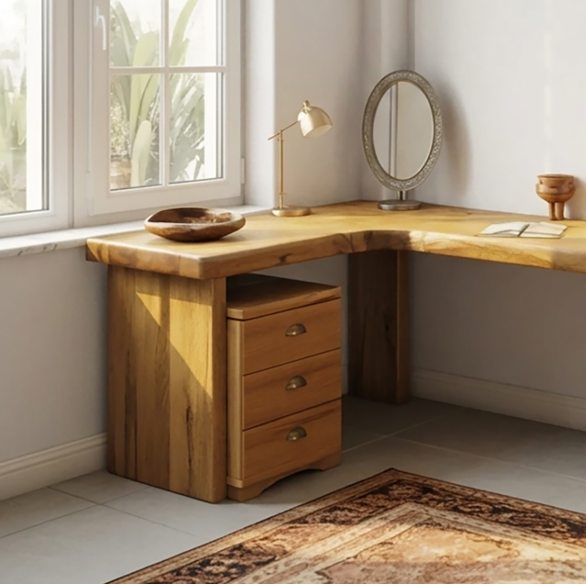 Minimalistischer Holz-Schminktisch im modernen organischen Stil