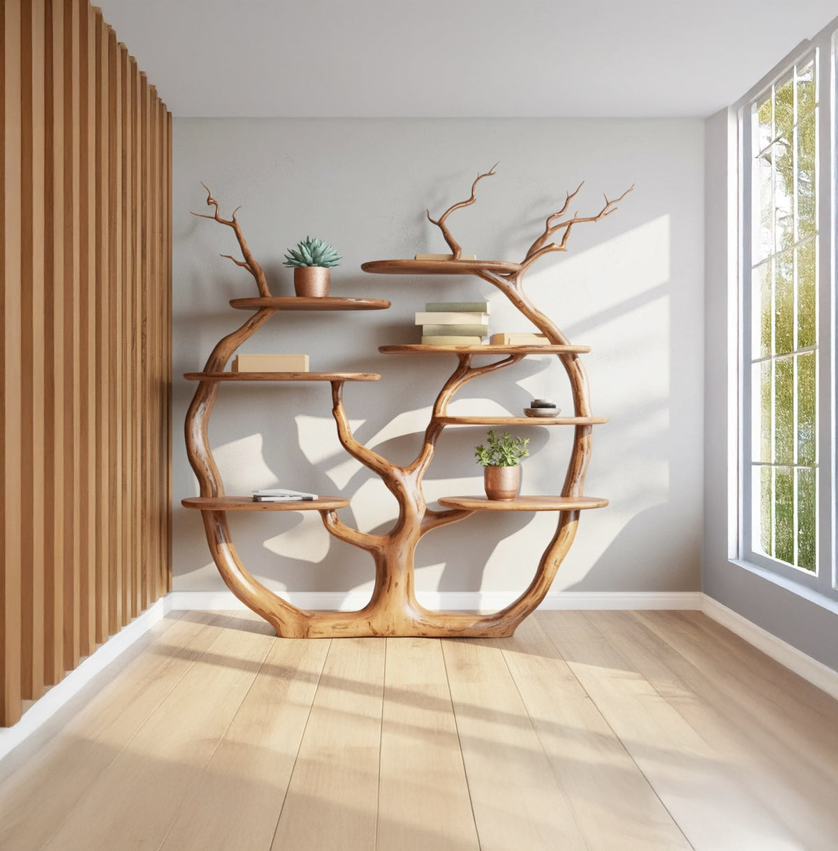 Modernes baumförmiges Wandregal im Baumkanten-Astdesign