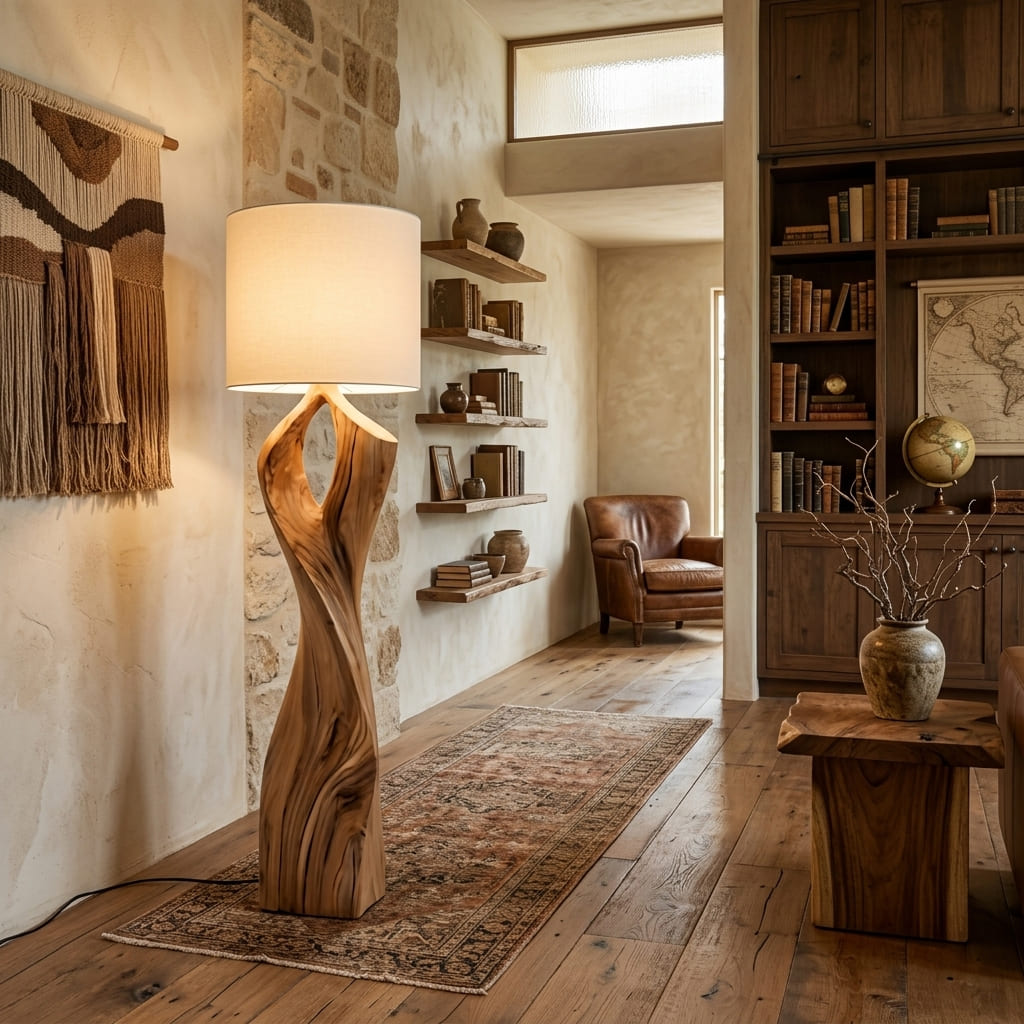 Luxuriöse Baumkanten-Stehlampe in einem eleganten Wohnbereich