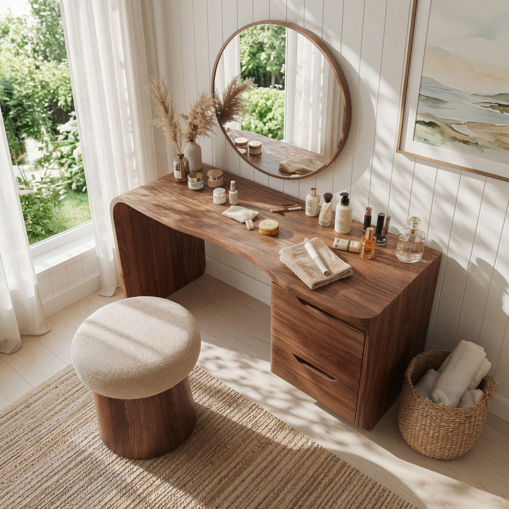 Moderner Schminktisch aus Massivholz in einem zeitgenössischen Schlafzimmer