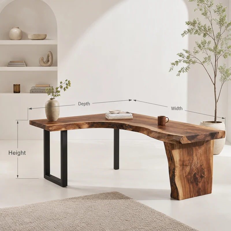 Moderner Baumkanten-Schreibtisch in L-Form fürs Arbeitszimmer