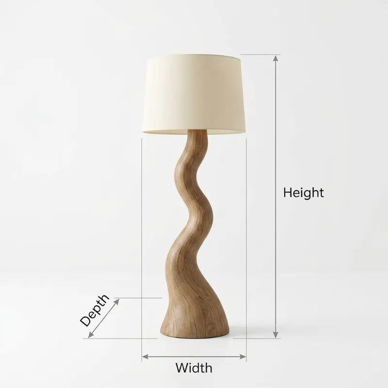 Moderne skulpturale Stehlampe aus Naturholz als Wohnzimmerdekor