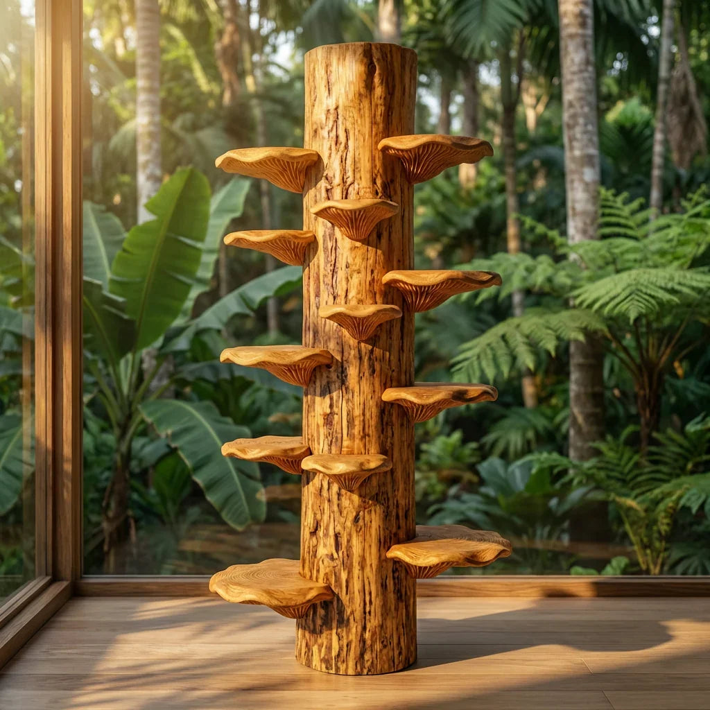 Pilz-Baumstamm-Turmregal mit spiralförmigen Konsolenablagen, handgefertigte freistehende Massivholz-Schausäule für Wohnzimmer, Schlafzimmer, Pflanzenständer – Ashdeco 2026