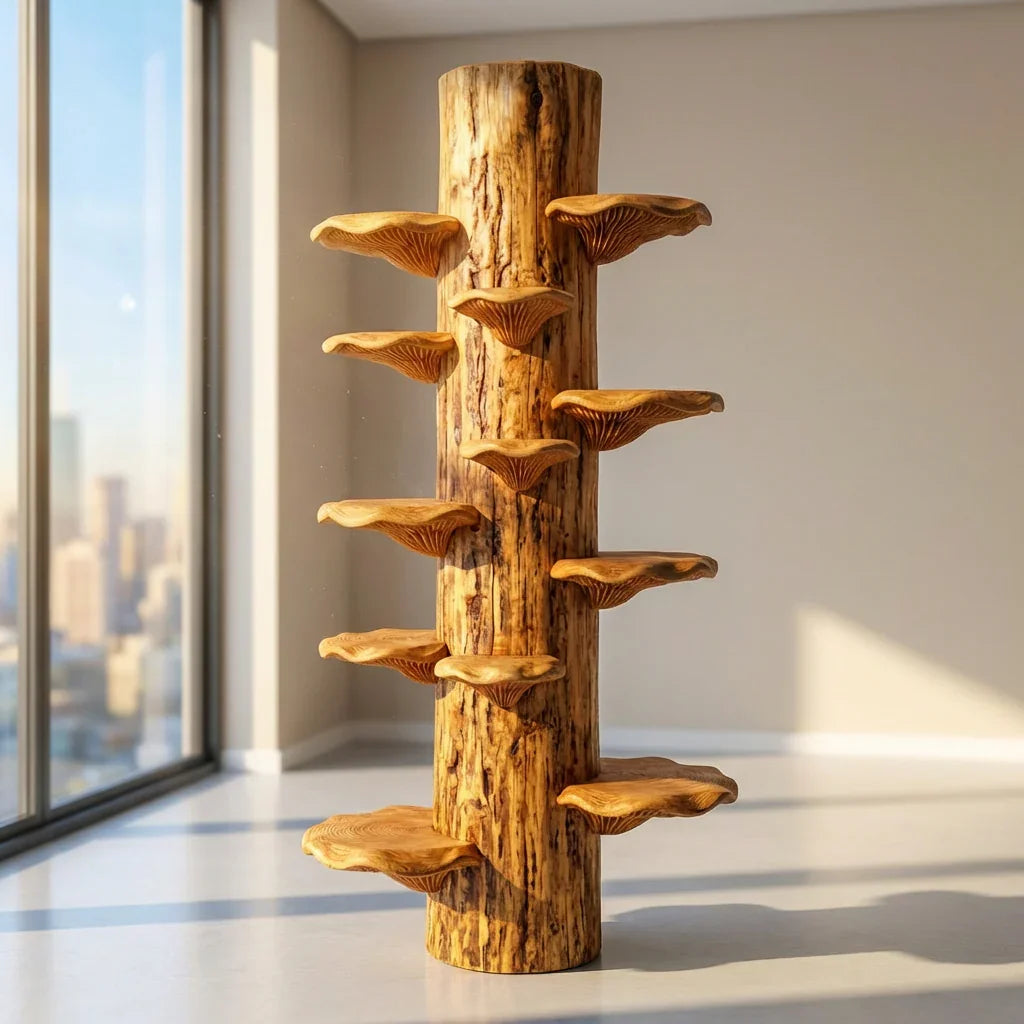 Pilz-Baumstamm-Turmregal mit spiralförmigen Konsolenablagen, handgefertigte freistehende Massivholz-Schausäule für Wohnzimmer, Schlafzimmer, Pflanzenständer – Ashdeco 2026