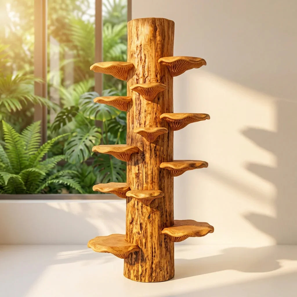 Pilz-Baumstamm-Turmregal mit spiralförmigen Konsolenablagen, handgefertigte freistehende Massivholz-Schausäule für Wohnzimmer, Schlafzimmer, Pflanzenständer – Ashdeco 2026
