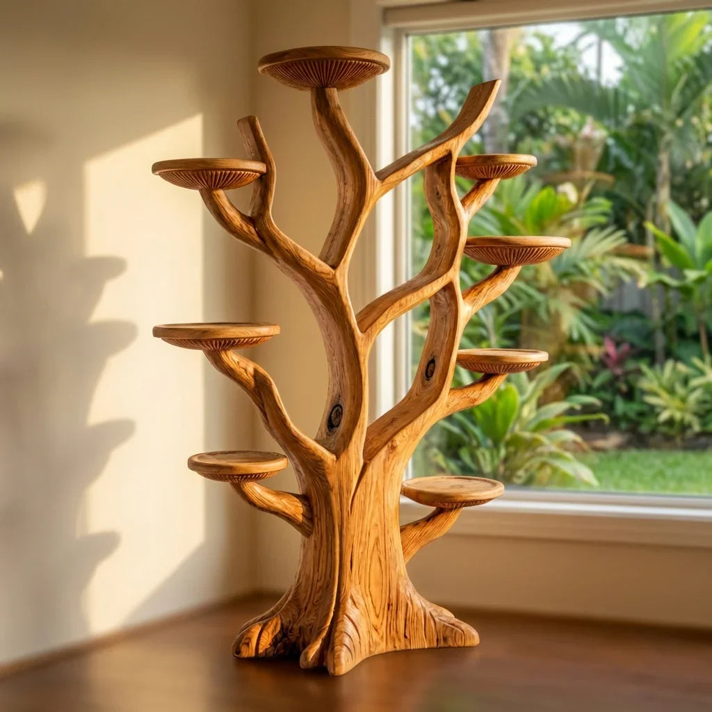 Freistehendes Pilz-Baum-Bücherregal mit Astablagen und Pilzhut-Plattformen, handgefertigtes Standregal aus Massivholz für Wohnzimmer, Büro, Bibliothek, Babyzimmer – Ashdeco 2026