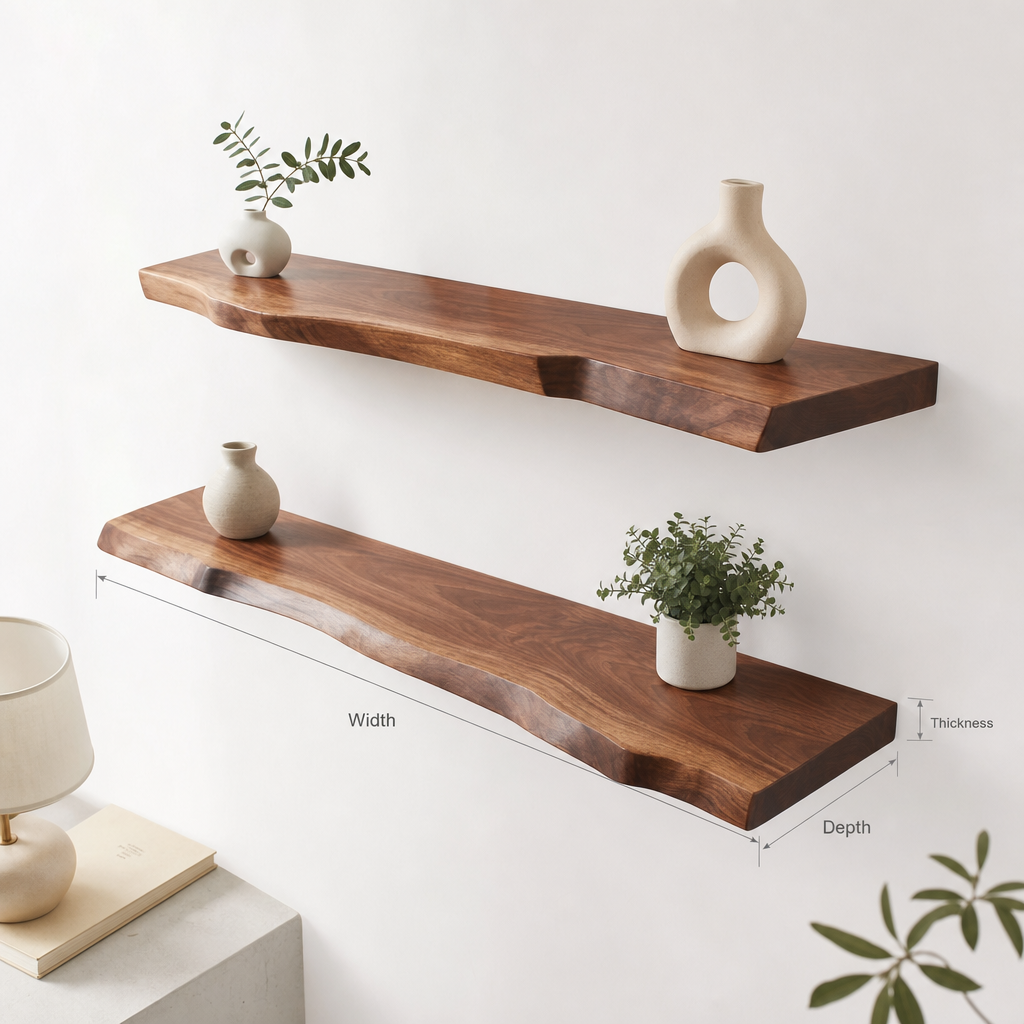 Natürliches handgefertigtes Schwebregal aus Holz als Dekor für Babyzimmer