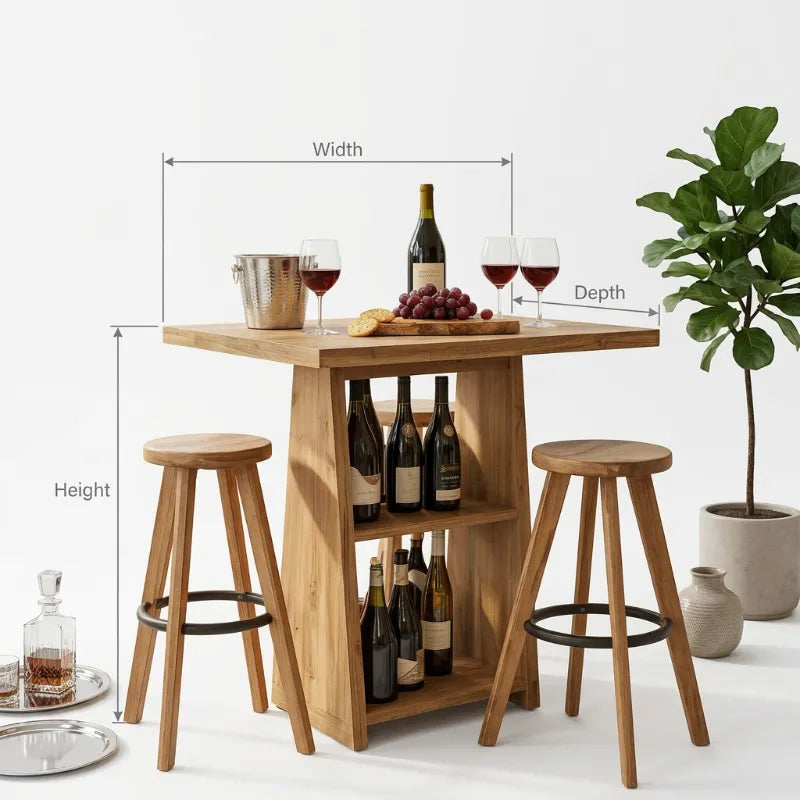 Multifunktionaler Bartisch aus Naturholz mit Flaschenregal