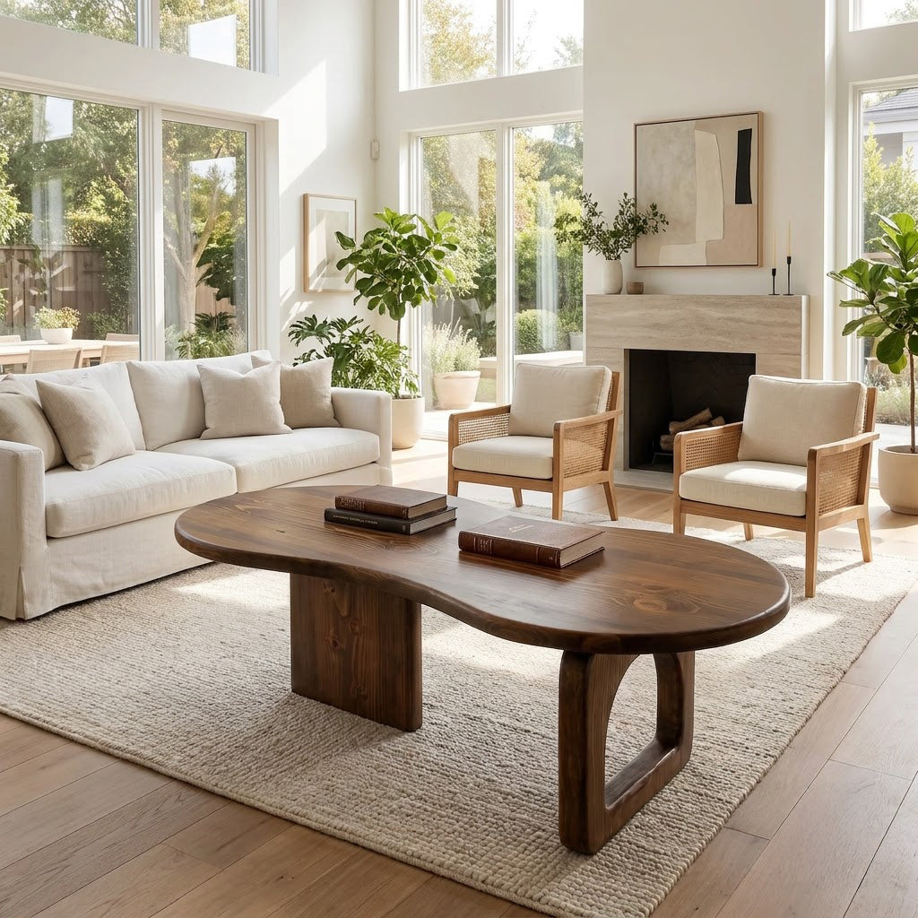 Organischer nierenförmiger Couchtisch aus Massivholz im skulpturalen Design