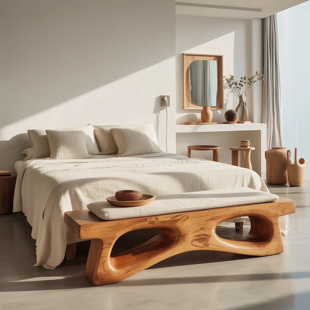 Handgefertigter Holz-Couchtisch mit natürlicher Maserung und organischer Form