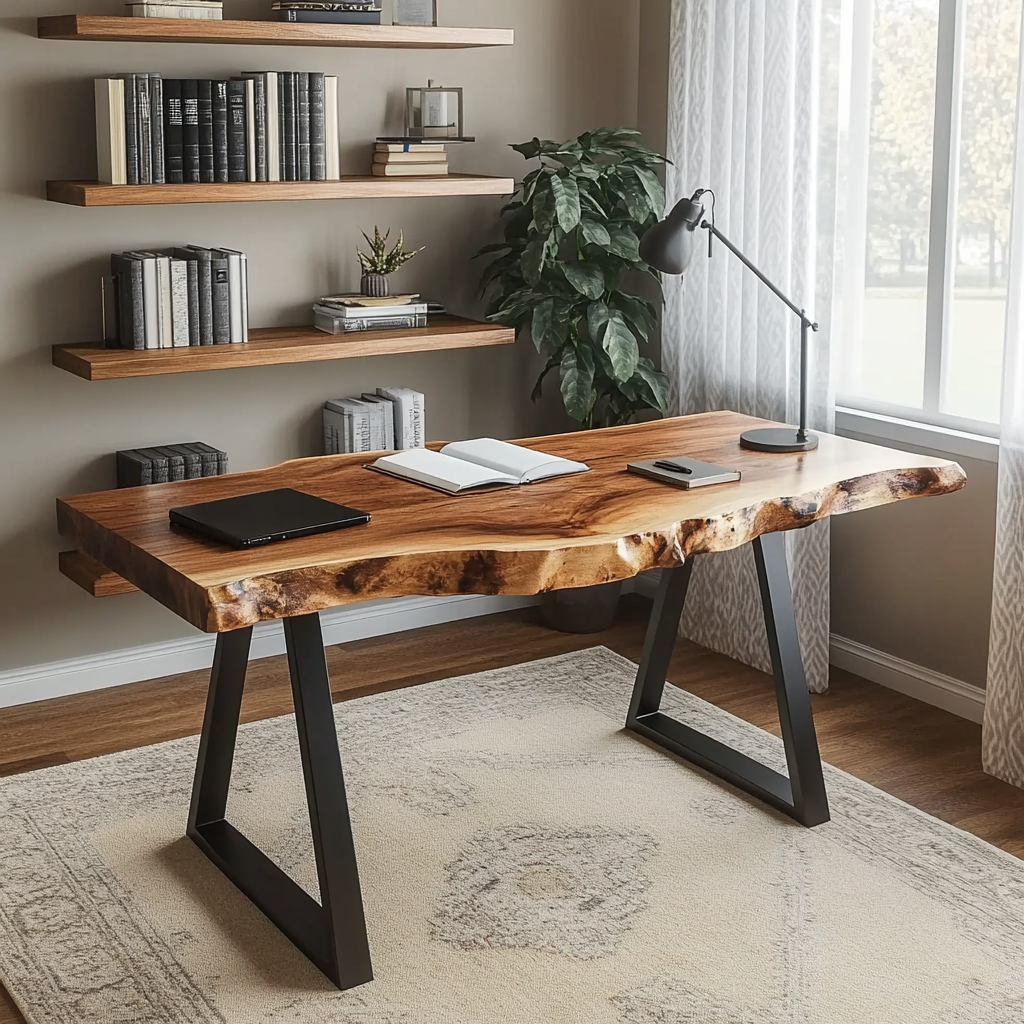 Skulpturaler Schreibtisch aus Massivholz für moderne Homeoffice-Interieurs