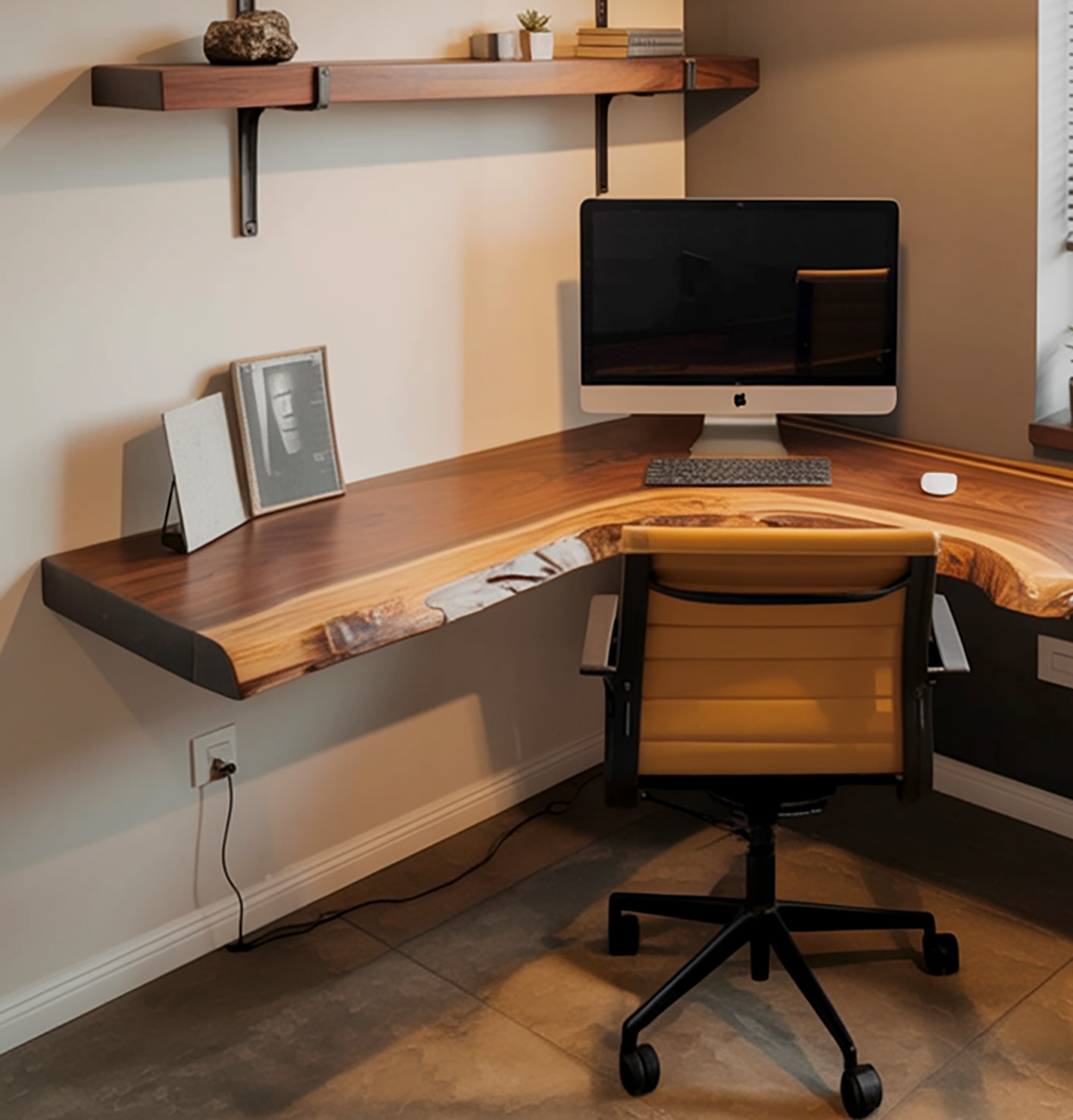 L-förmiger Schreibtisch aus Massivholz für den Homeoffice-Arbeitsplatz
