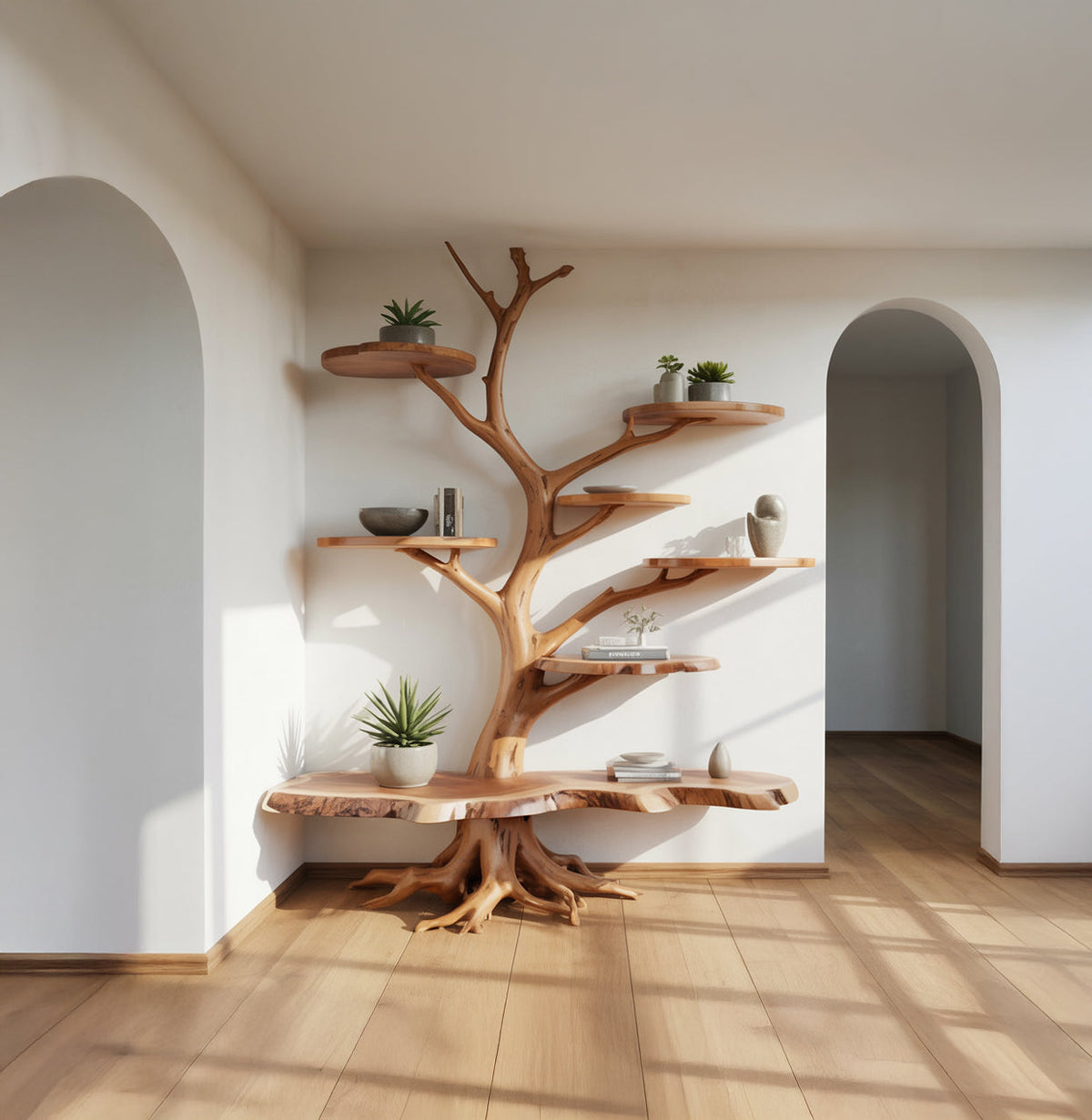 Handgemachtes Baum-Bücherregal für organisch-moderne Interieurs