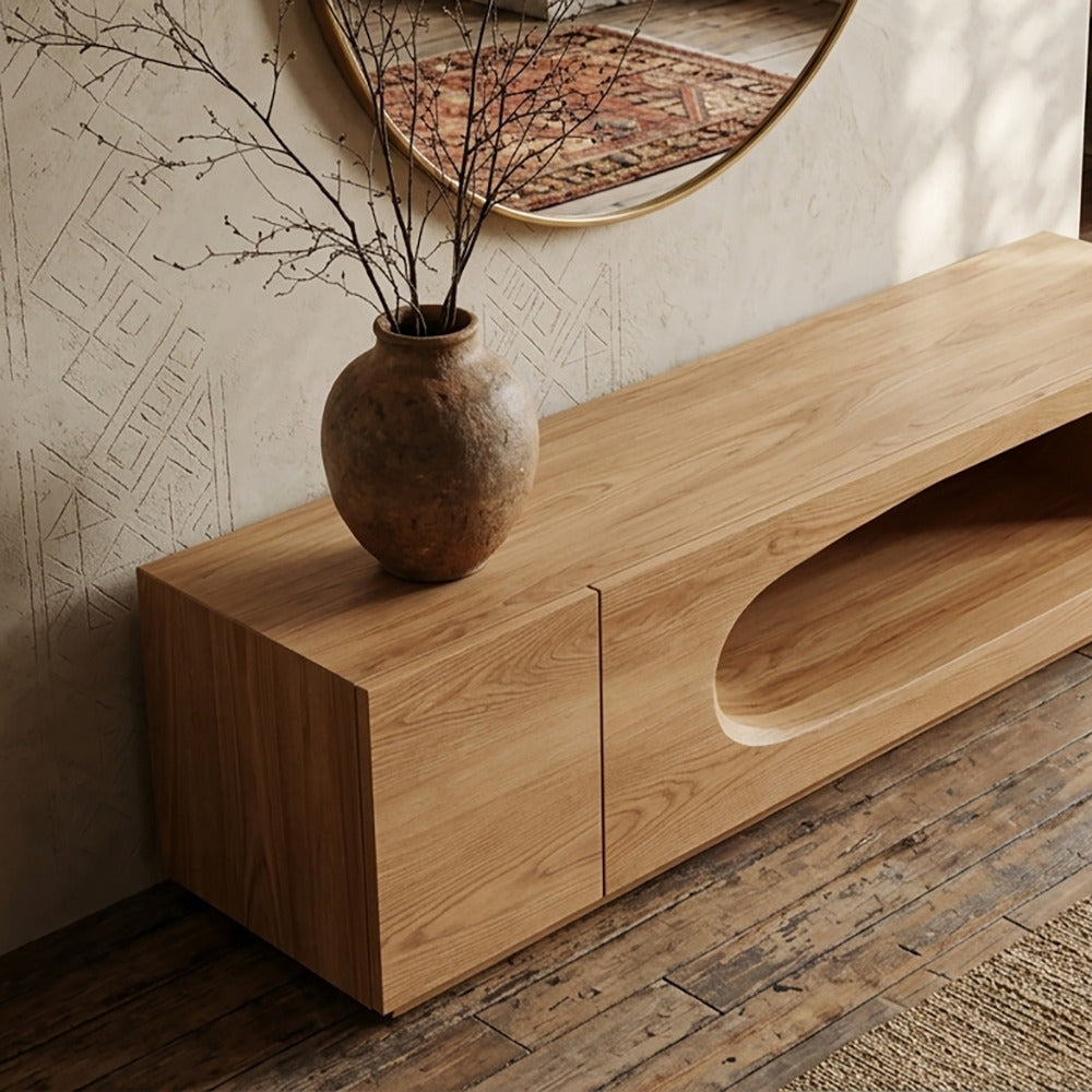 Künstlerischer Holz-Konsolentisch im Design mit ovalem Ausschnitt