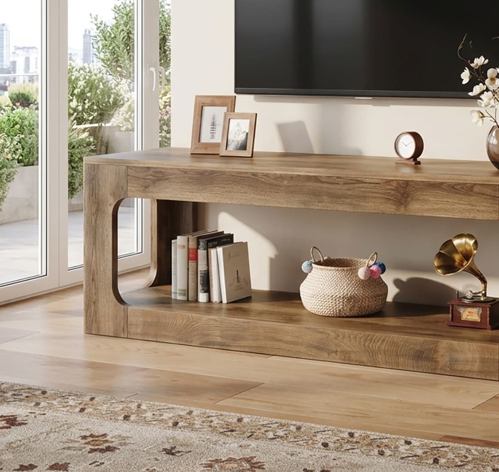 Organische Holz-Medienkonsole mit handwerklicher Verarbeitung als modernes Wohndekor