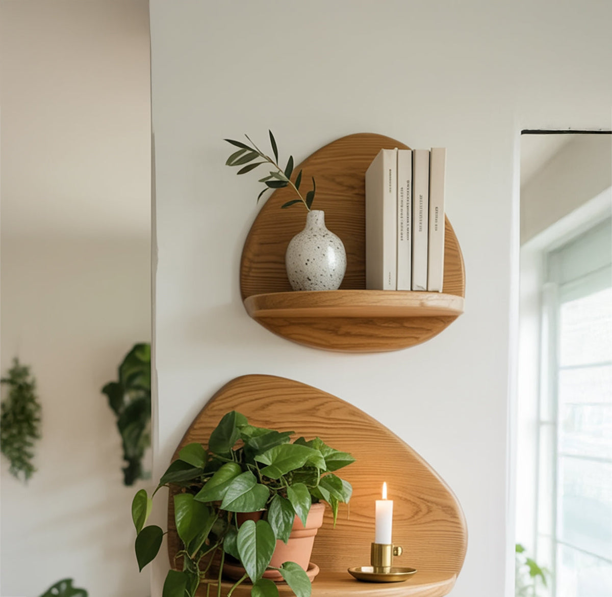 Skulpturale Holz-Wandregale als modernes Wohndekor