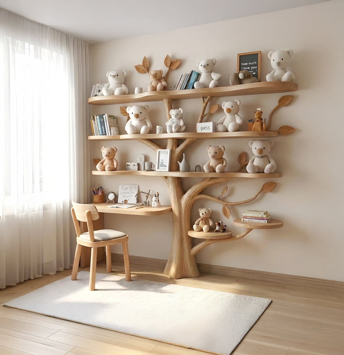 Organisches Baum-Bücherregal aus Massivholz als Babyzimmerdekor