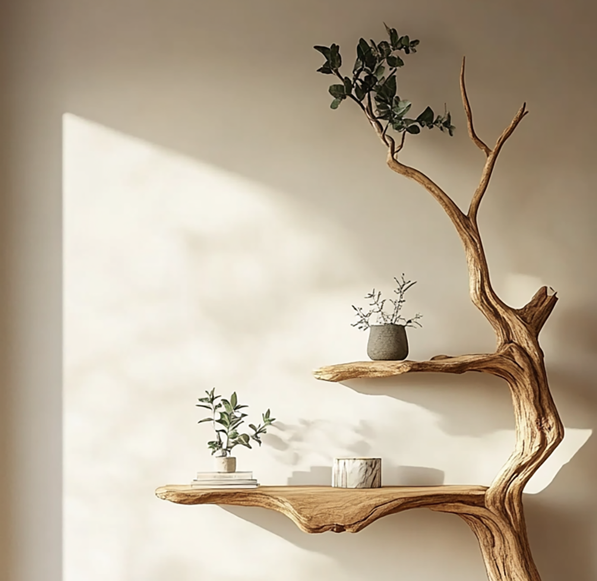Organisches Baumast-Bücherregal zur Wandmontage – Regal aus Naturholz