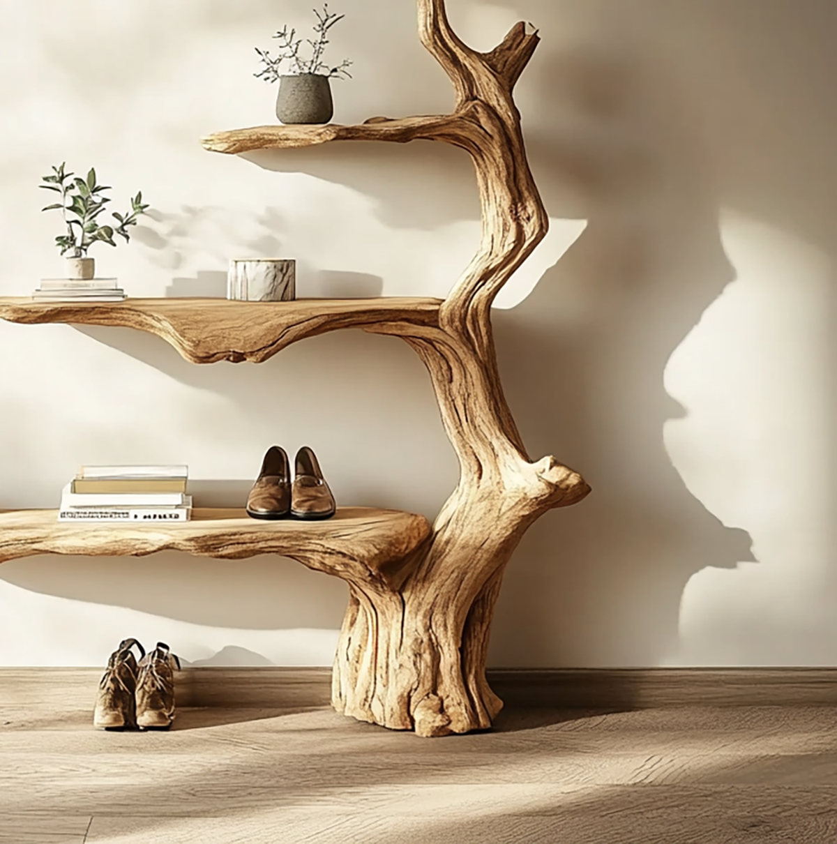 Organisches Baumast-Bücherregal zur Wandmontage – Regal aus Naturholz
