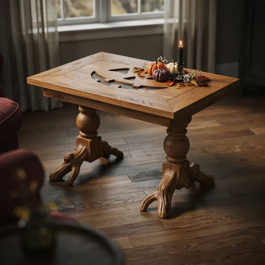 Organischer Couchtisch aus Massivholz, der ein zeitgenössisches Zuhause mit saisonaler Deko aufwertet