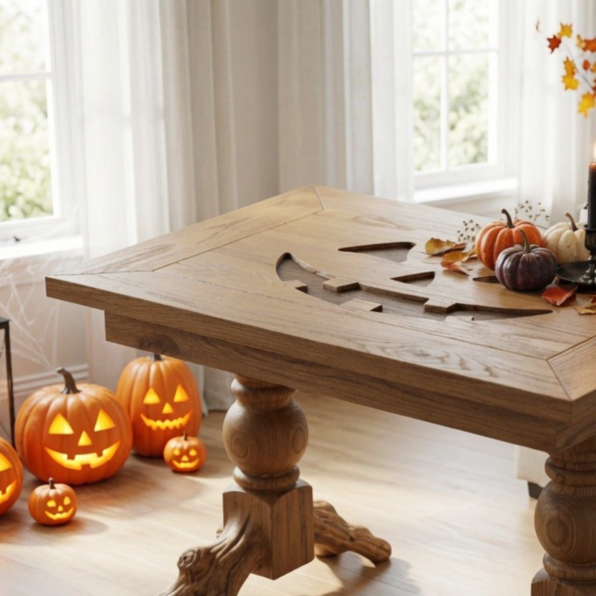 Handgefertigter Halloween-Couchtisch aus Massivholz
