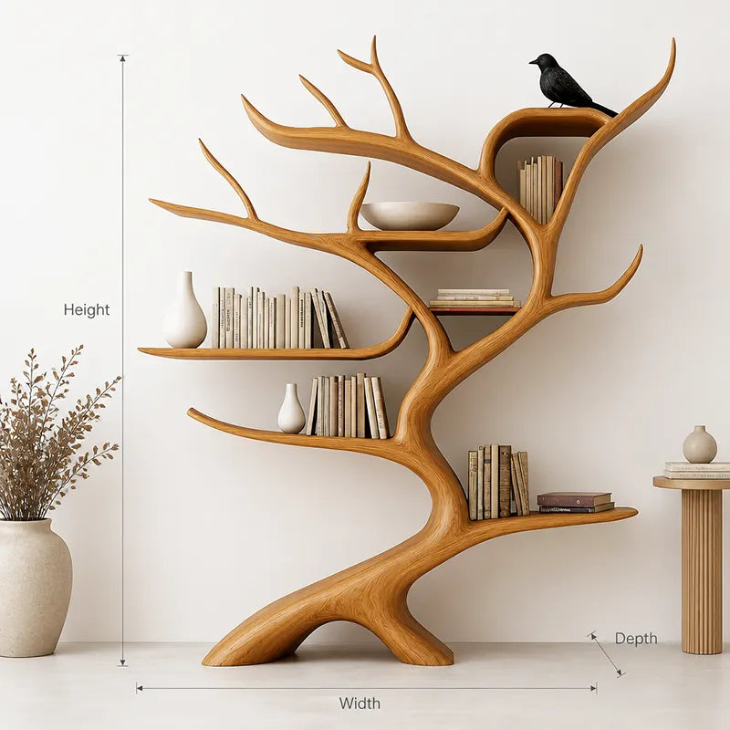 Organisches biophiles Baum-Bücherregal – Handgefertigtes Baumkanten-Regal aus Massivholz
