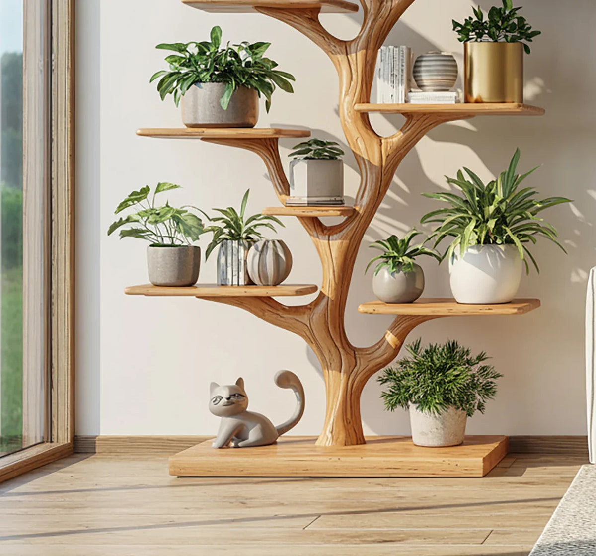 Baum-Pflanzenständer aus Holz für Zimmerpflanzen und Wohndekor