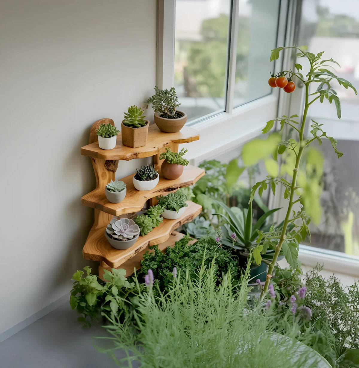 Rustikaler Pflanzenständer für Outdoor-Sukkulenten und Blumen