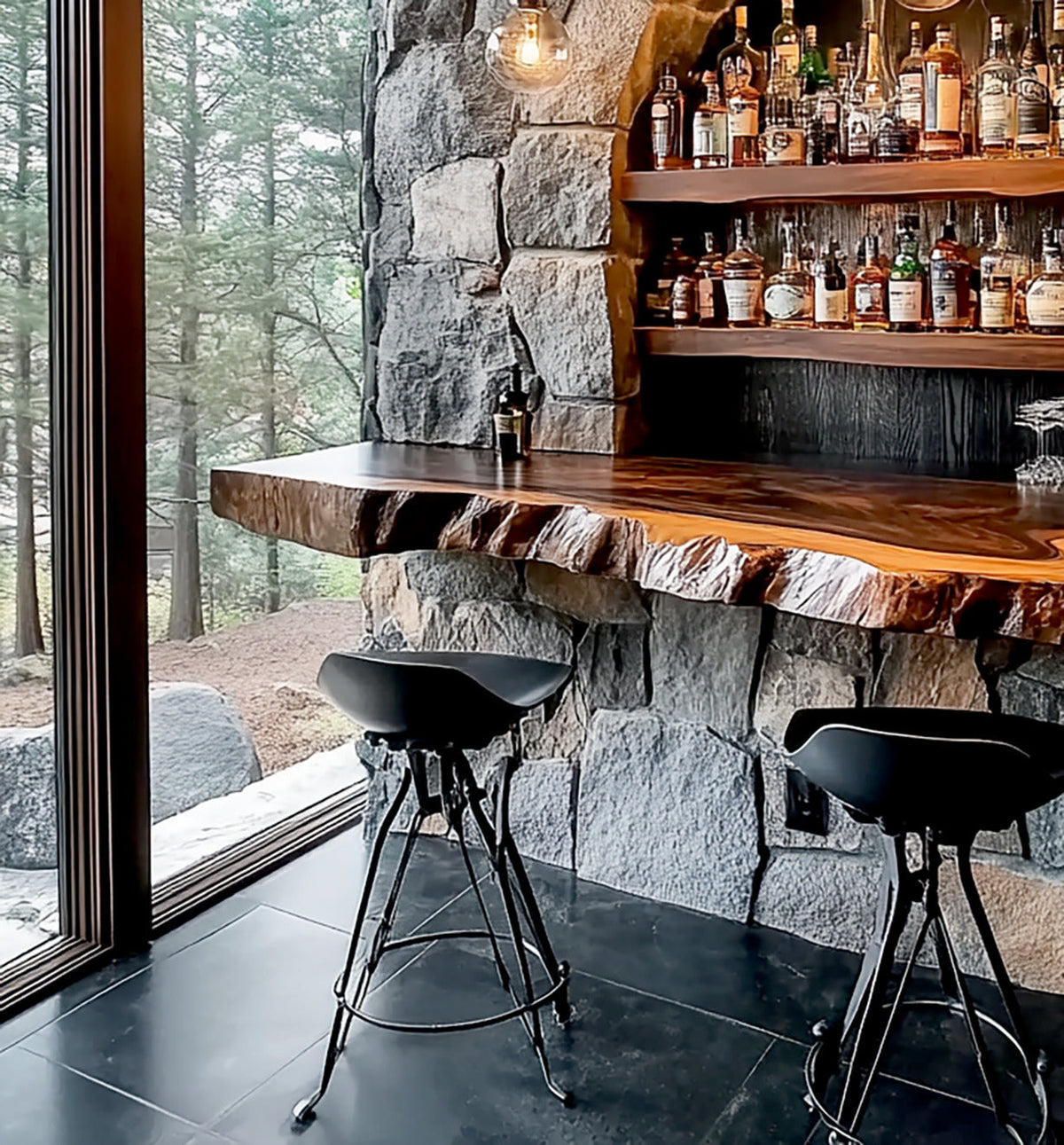 Baumkanten-Whiskyregal aus Naturhartholz