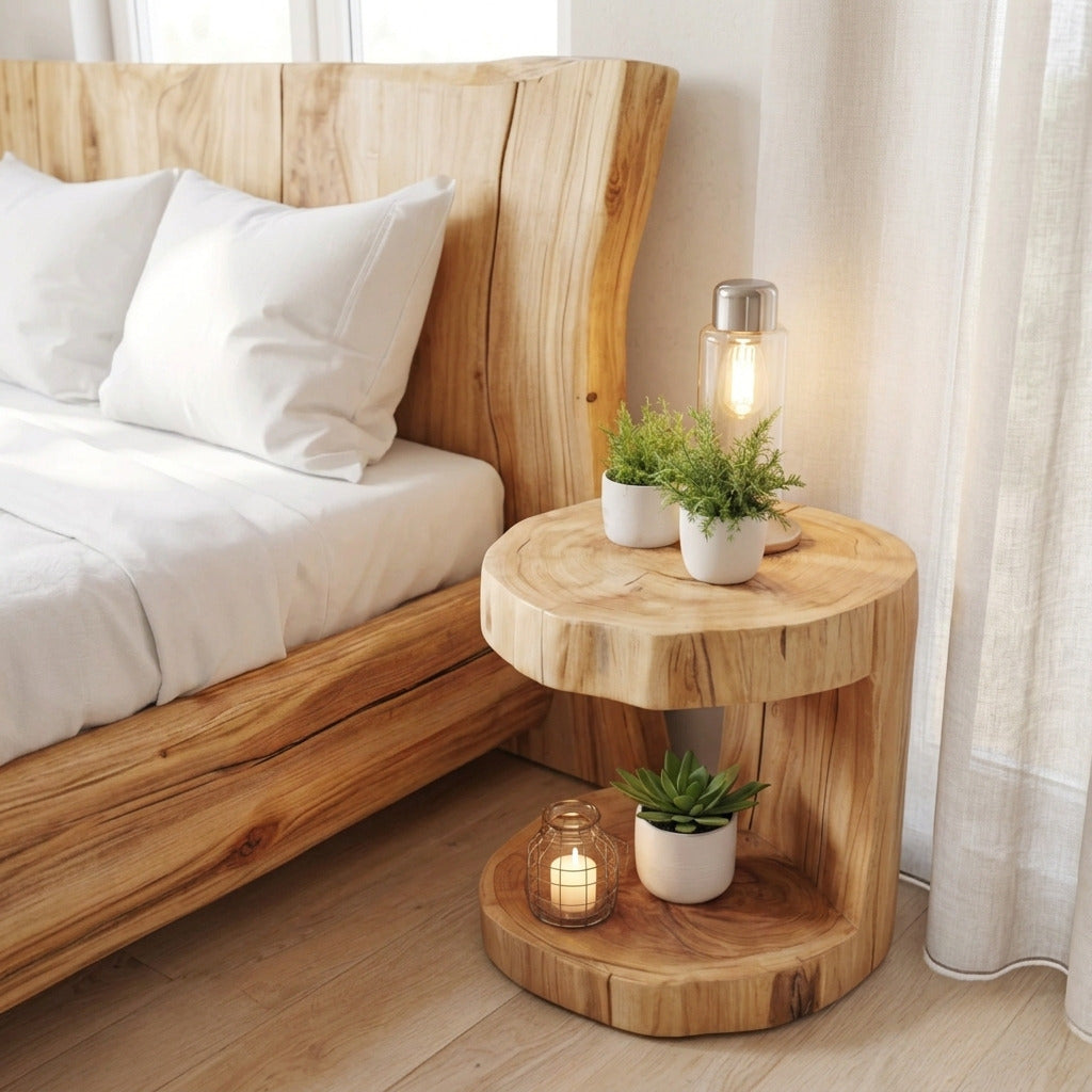 Rustikaler Holz-Nachttisch aus Naturholz