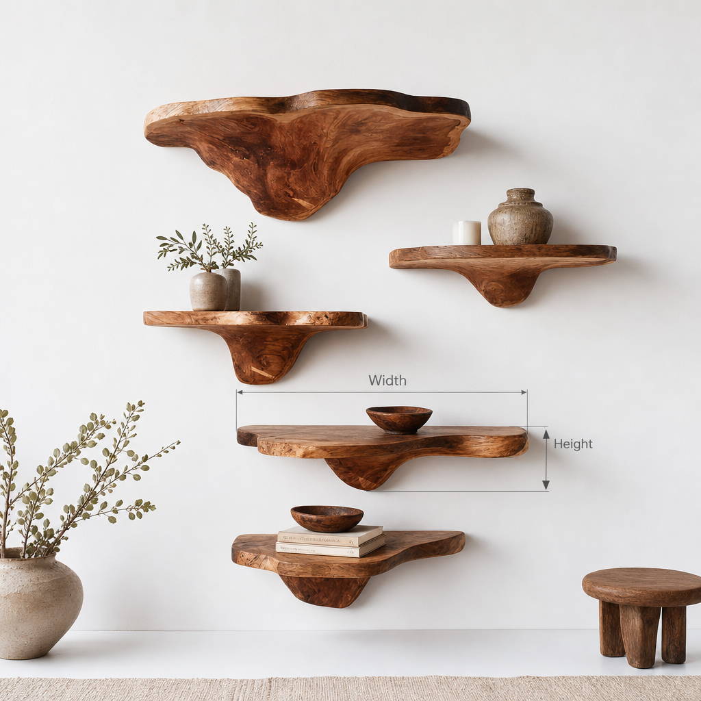 Rustikales schwebendes Pilzregal aus Holz fürs moderne Zuhause