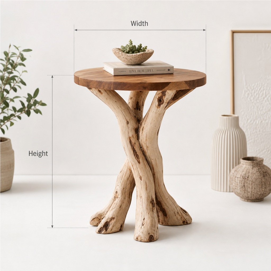 Rustikaler Baumkanten-Beistelltisch – Handgemachter Massivholztisch für Wohnaccessoires