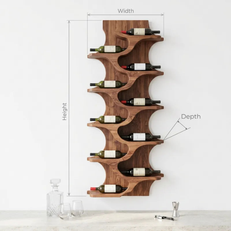 Rustikales Weinregal aus Naturholz für die Hausbar zur Wandmontage