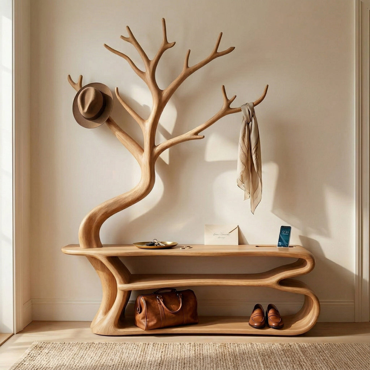 Rustikaler Baum-Garderobenständer – Schlafzimmer-Kleiderorganizer mit Stauraum