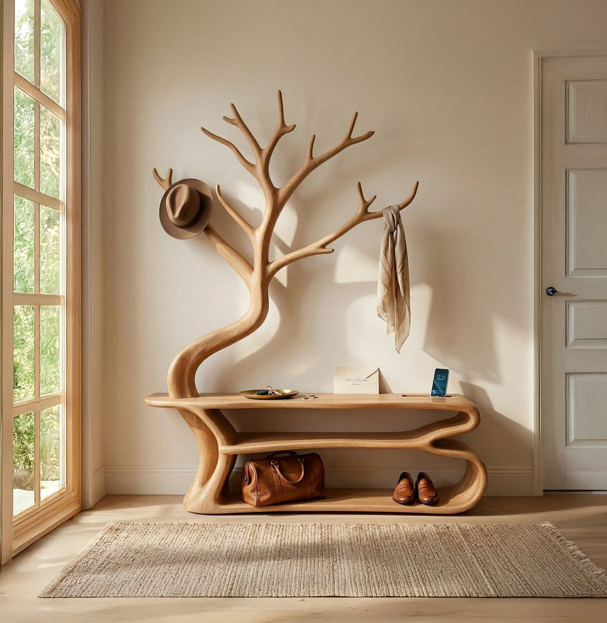Rustikaler Baum-Garderobenständer – Schlafzimmer-Kleiderorganizer mit Stauraum