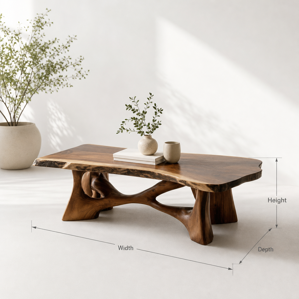 Rustikaler Baumkanten-Couchtisch aus Holzbohle für Wohn- und Familienzimmer